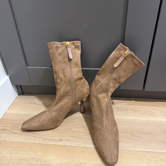 ZARA Suede Tan Heeled Ankle Boots - Picture 3 of 3